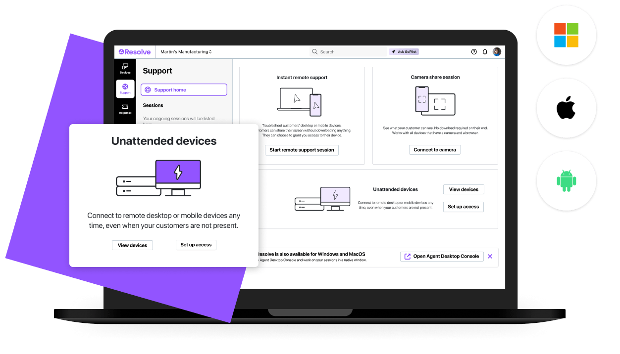 LogMeIn Resolve scalable platform efficiently manages devices and supports Android, iOS, Windows, and other operating systems