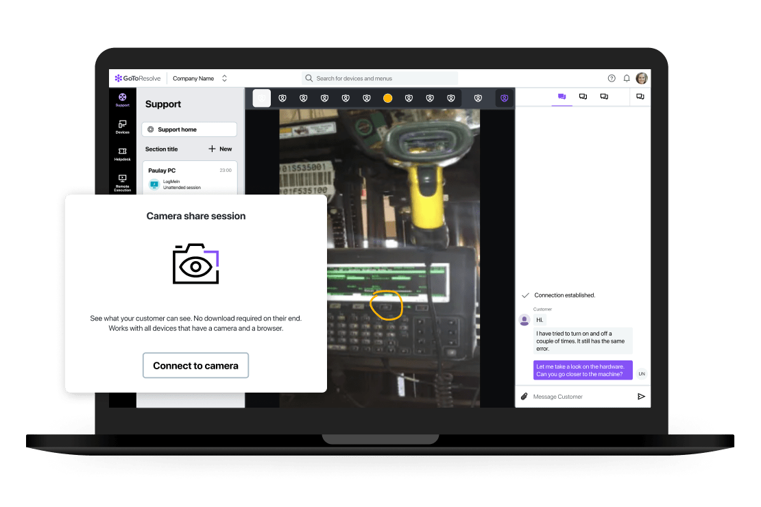 Gli strumenti di interazione visiva di GoTo aiutano a risolvere la maggior parte dei problemi e forniscono soluzioni per clienti e dipendenti.