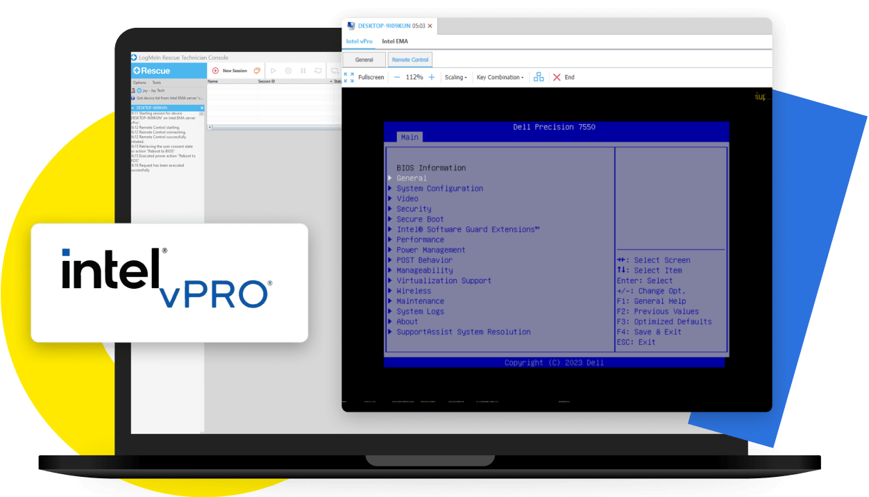 LogMeIn Rescue helps technicians to resolve issues below the operating system, access advanced power options, and perform remote updates on devices located off-site or powered off.