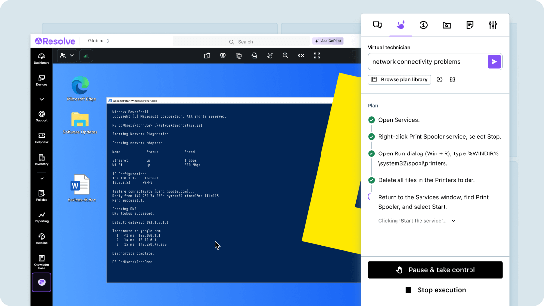 AI-powered virtual technician generate and executes support automation for routine IT tasks.
