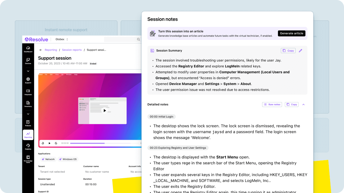 AI-generated session note summarize session and has the option converting it to knowledge base.