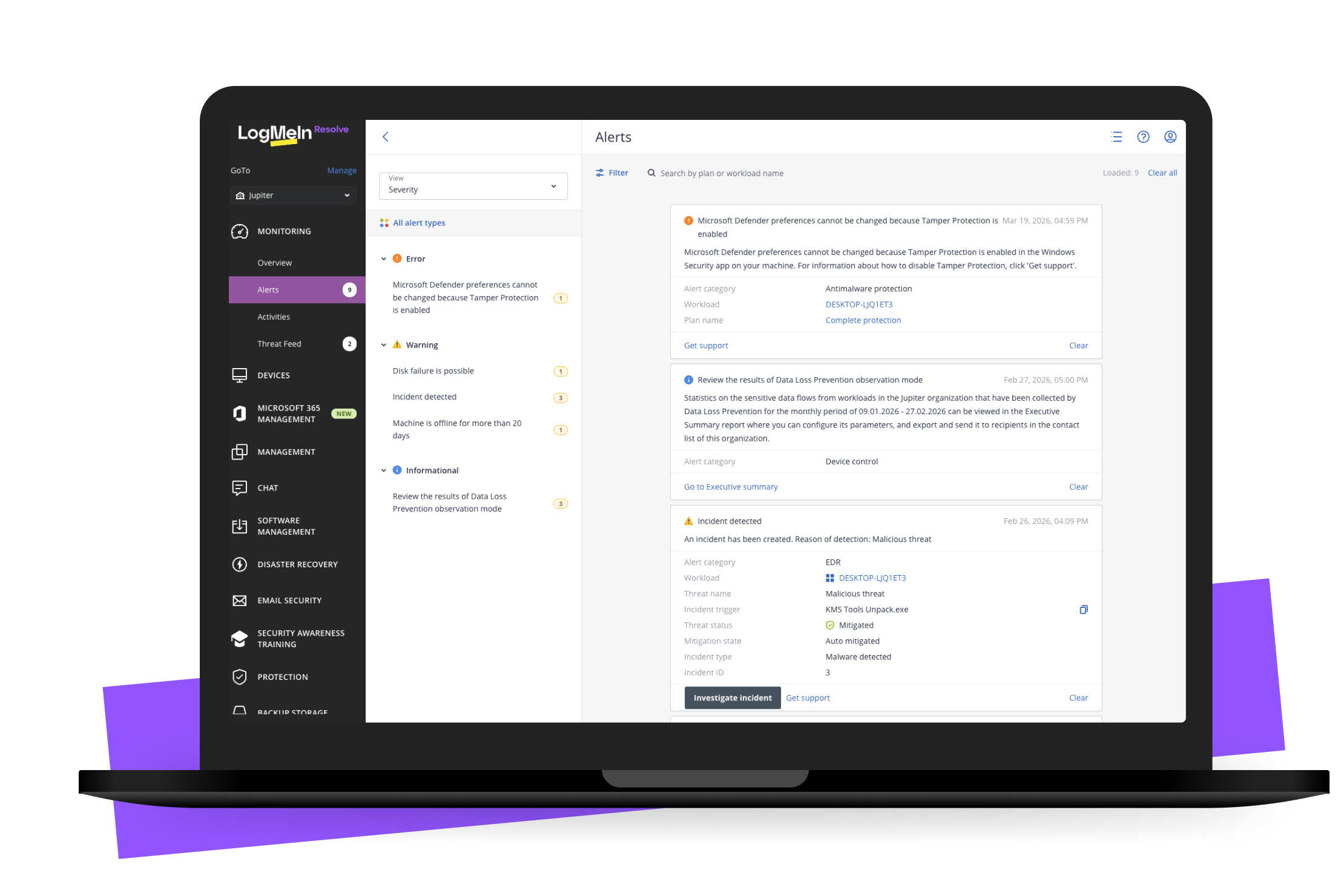 Showcasing of the LMI Resolve Data Protection Suite powered by Acronis interface