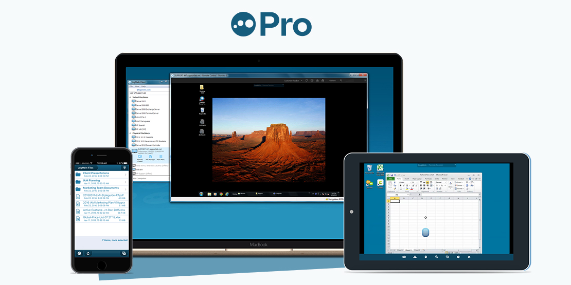 LogMeIn Pro console. Effortlessly maintains daily operations and remotely control devices. Ideal for small businesses needing simple remote access.