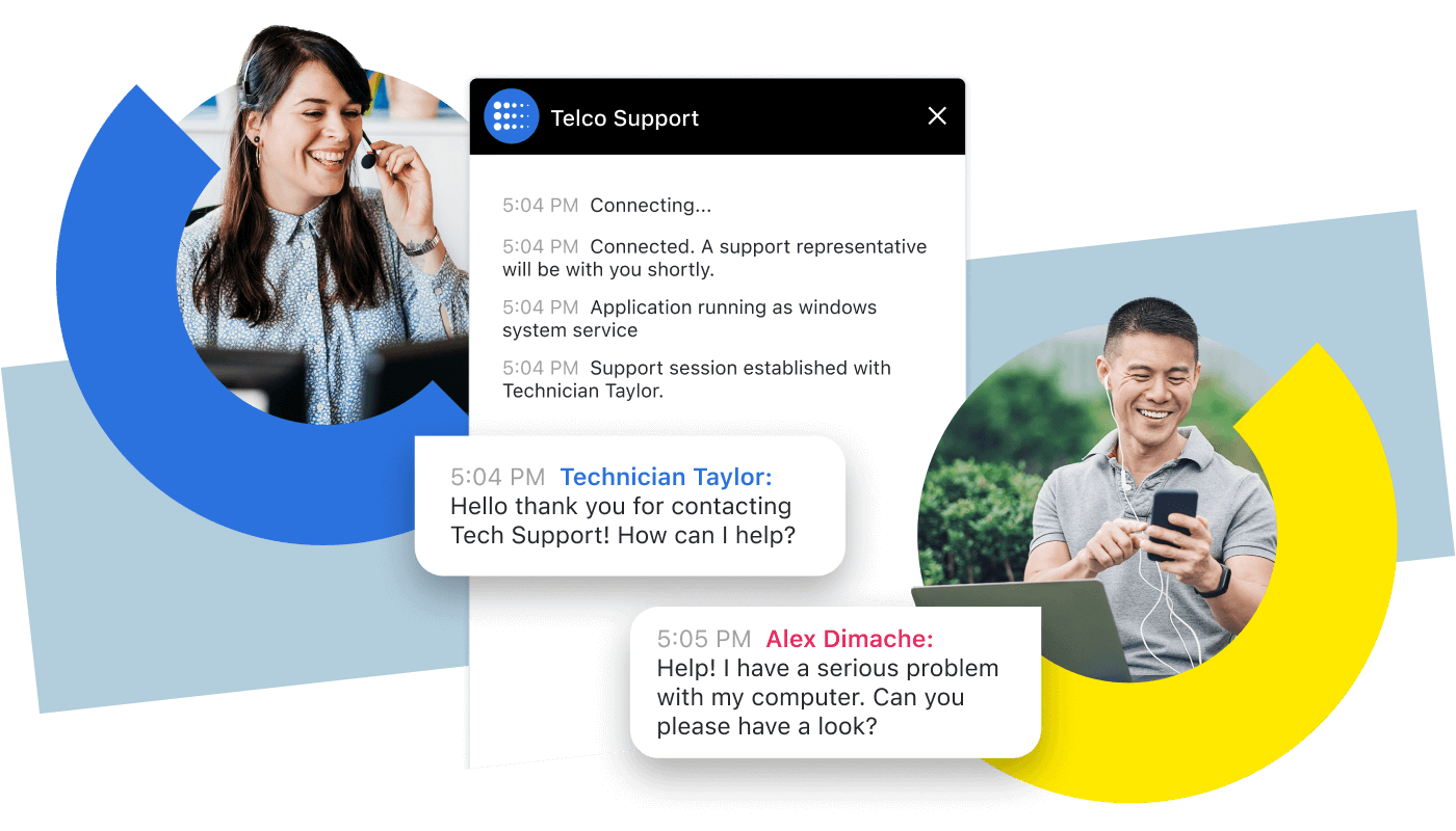 Professional IT technician provides remote support to customers using LogMeIn Rescue software.