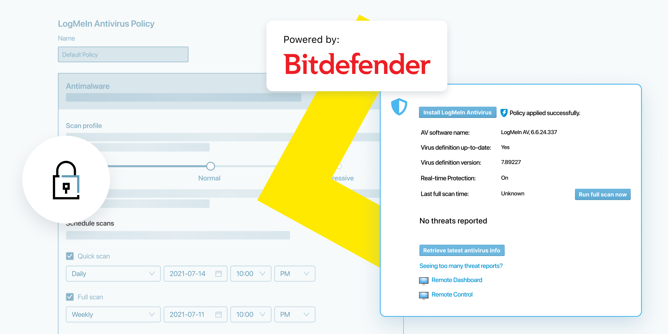 LogMeIn Central interface featuring antivirus powered by Bitdefender to protect computers and strengthen cybersecurity.