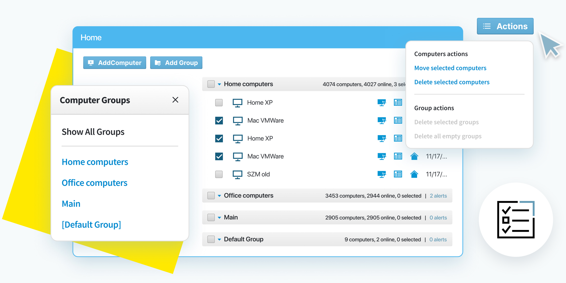 LogMeIn Central interface showing selections to group and organize computers according to specific criteria.
