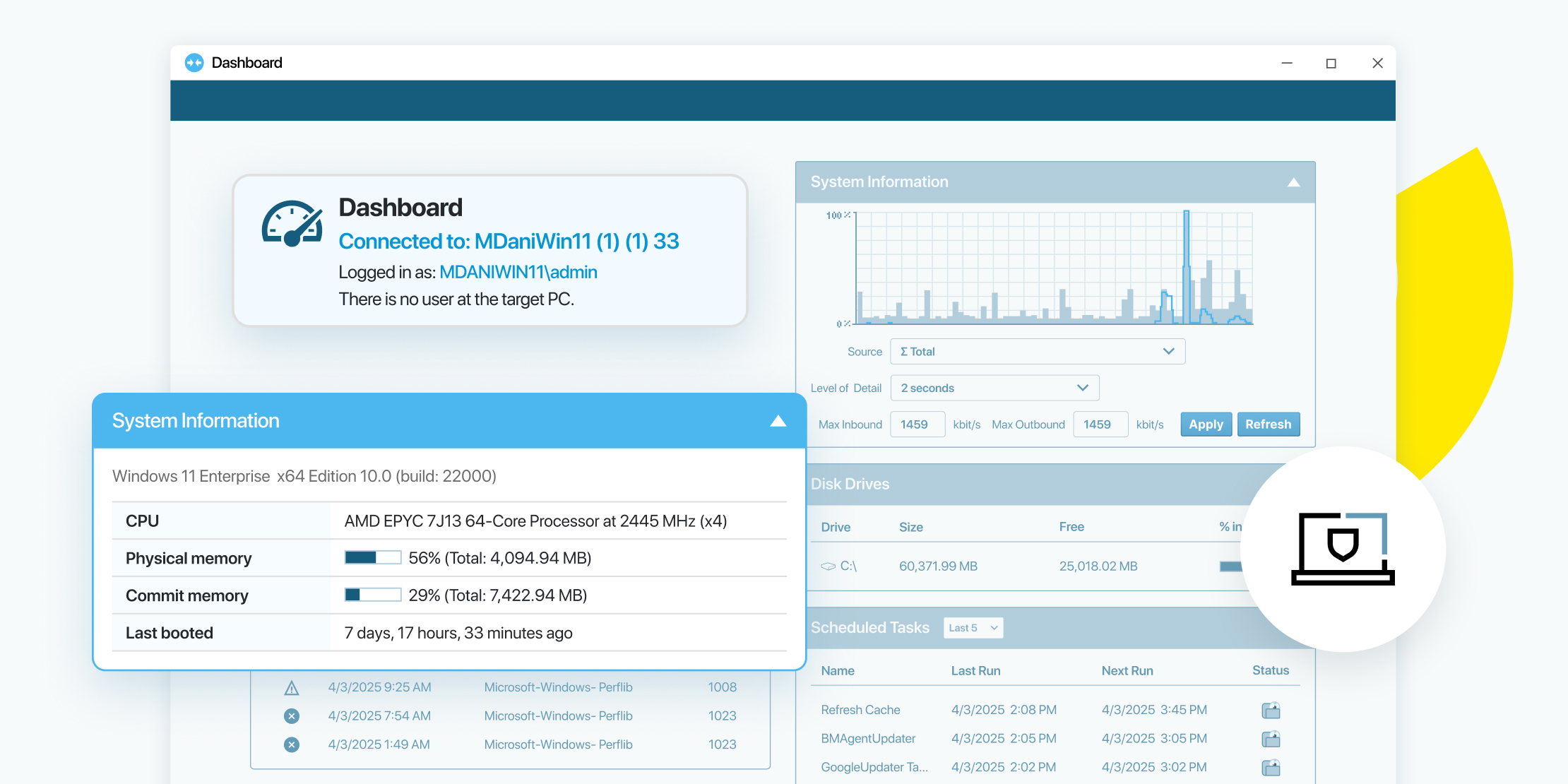 LogMeIn Pro interface showing users displaying computer's health on dashboard.
