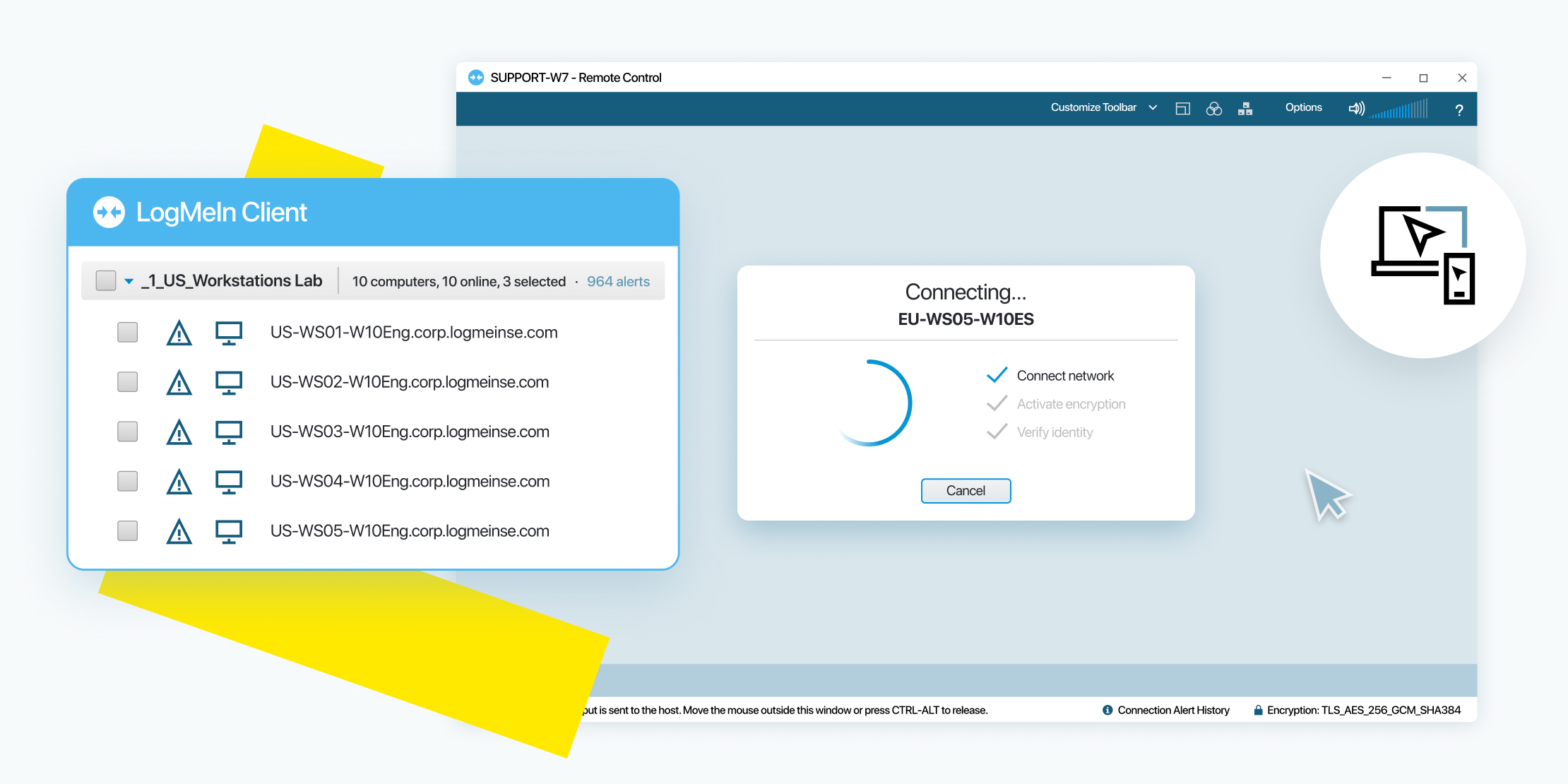 LogMeIn Central interface showing users easily and instantly accessing their office computer remotely.