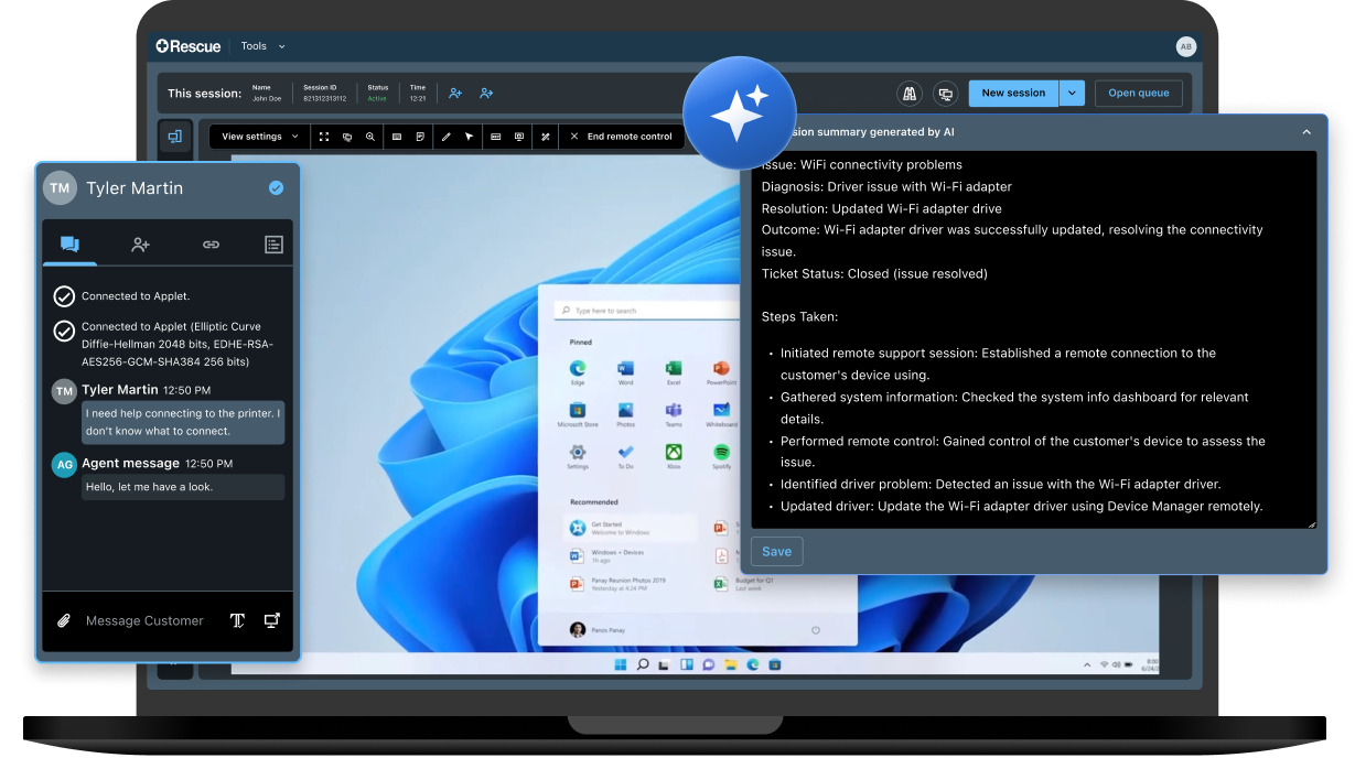 LogMeIn Rescue interface providing secure, real-time guidance through customer co-browsing.