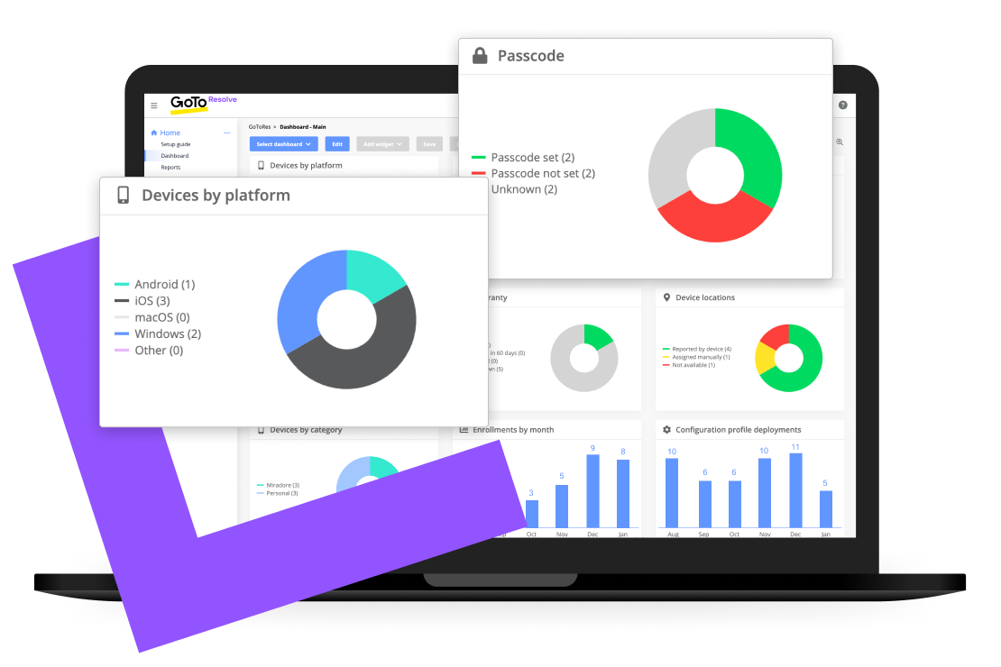 Man on laptop using GoTo Resolve’s Patch Management features to customize company machines.
