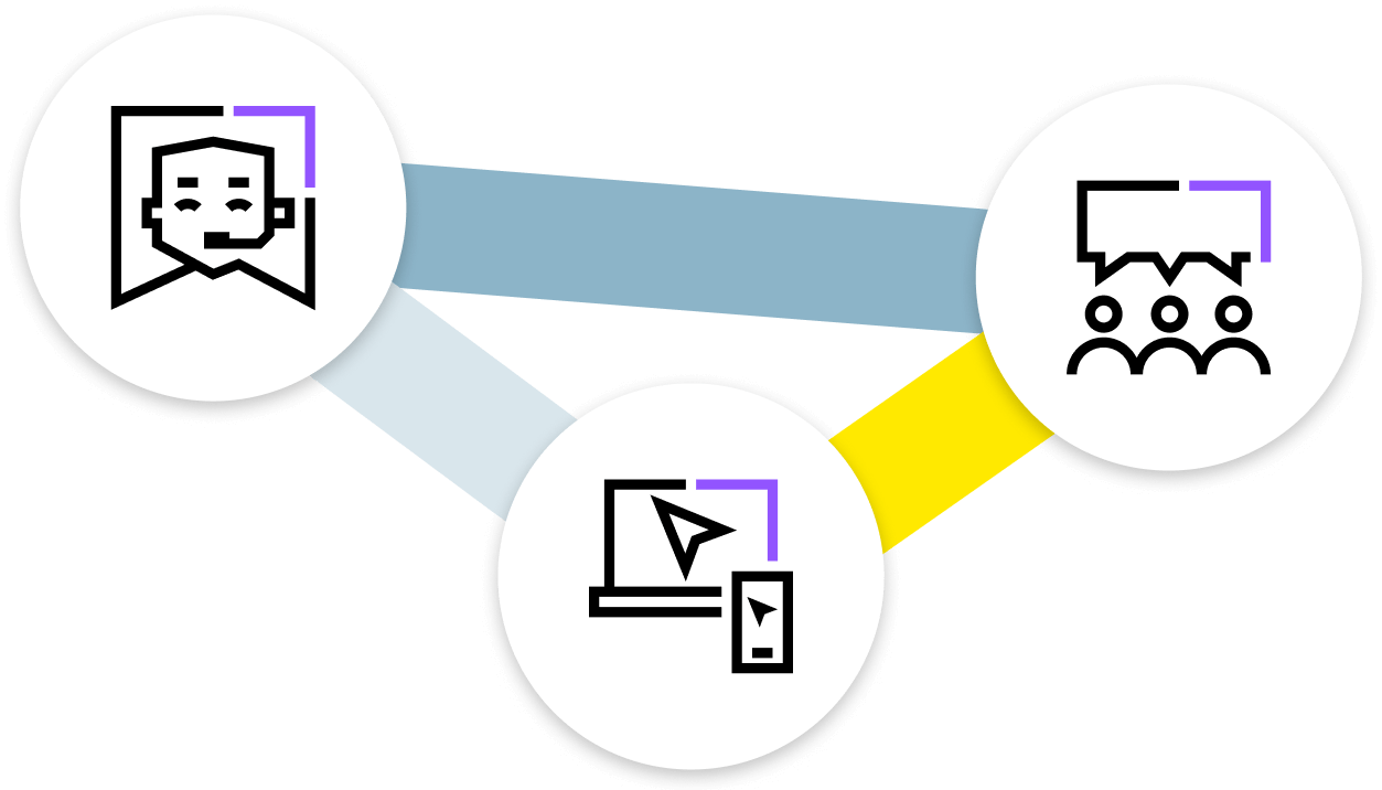 Illustration showcasing three areas to build credibility: customer success, customer support, and transparent communication.
