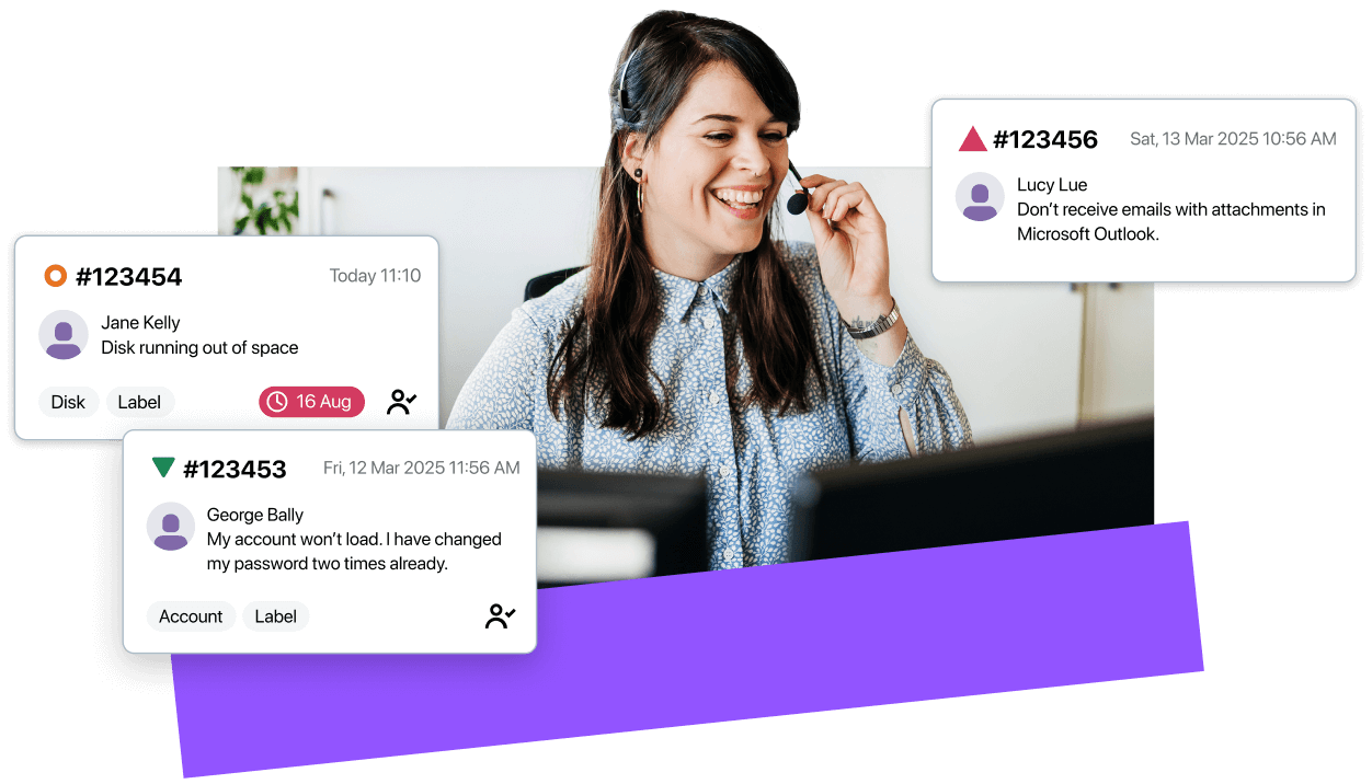 IT agent managing support tickets and providing efficient remote support to customers.