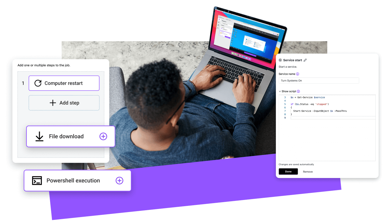 IT agent automating repetitive tasks and implementing self-healing scripts for recurring issues using LogMeIn Resolve.