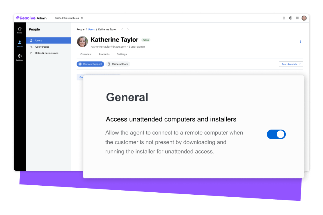 GoTo Resolve software endpoint management settings. 