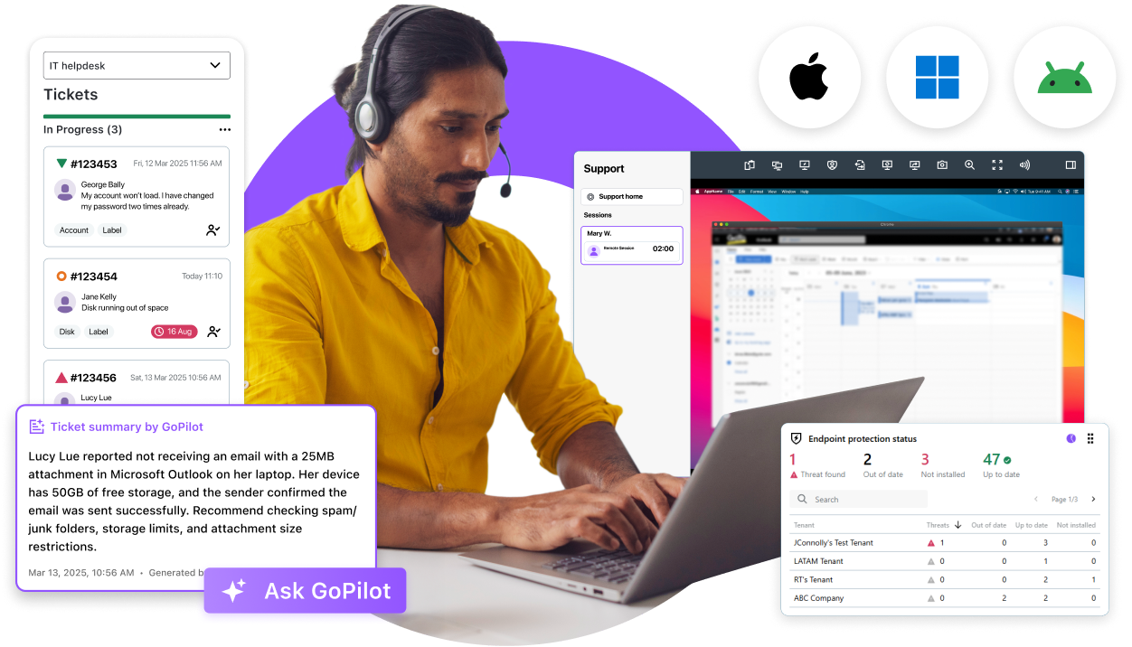 IT support specialist leveraging LogMeIn Resolve to deliver efficient remote support, manage endpoints across multiple platforms, and streamline IT workflows with AI-powered automation tools.