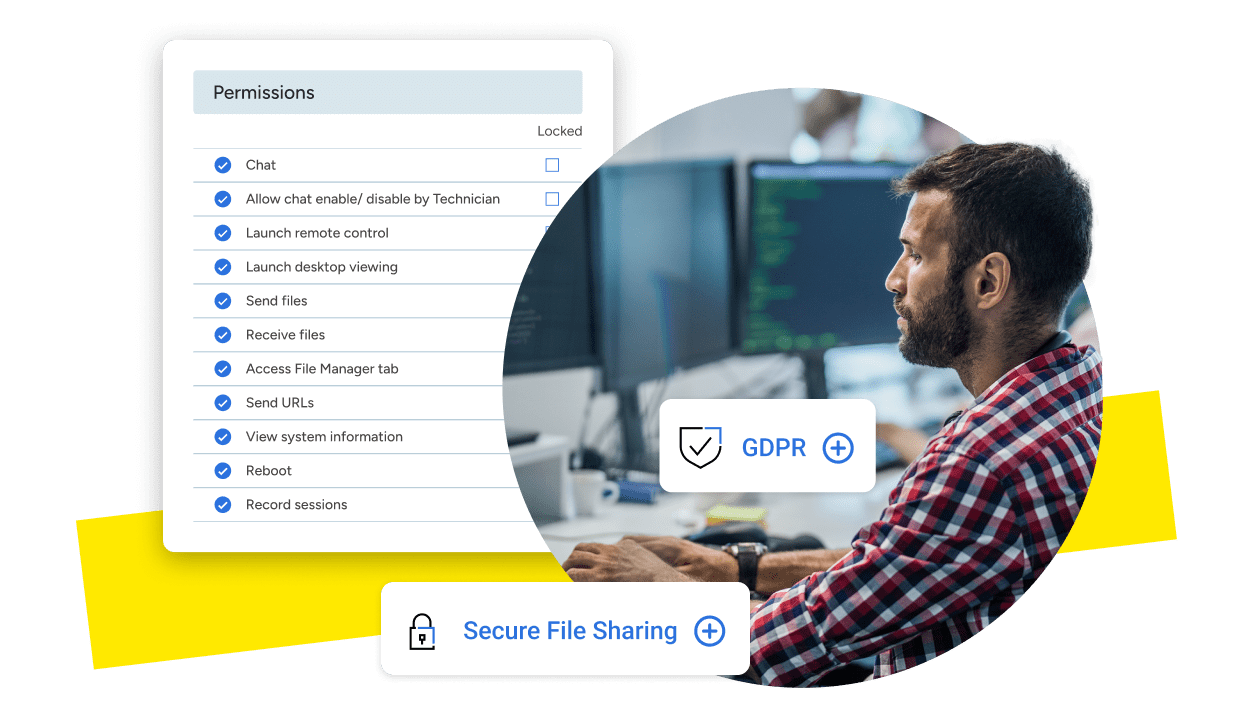 An administrator working on a computer, showcasing Rescue's compliance tools for secure file sharing and regulatory management.