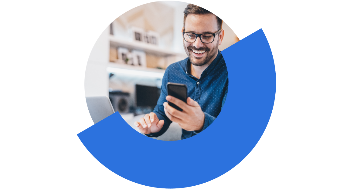 A men using a smartphone, showcasing Rescue's flexible session types like remote viewing, screen control, and unattended access.