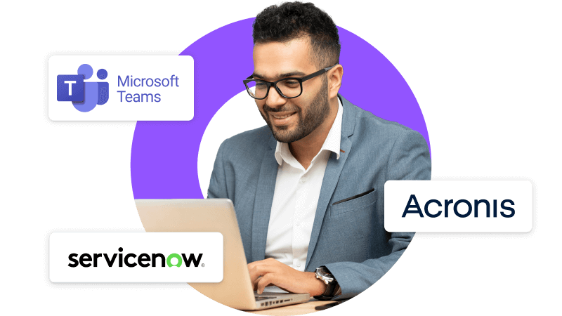 IT professional uses LogMeIn Resolve integrates with Microsoft Teams, ServiceNow, and Acronis to streamline enterprise workflows.
