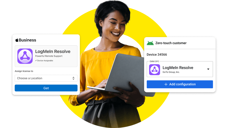 Enterprises can effortlessly enroll LogMeIn Resolve using Apple Business Manager and Android Zero-Touch.