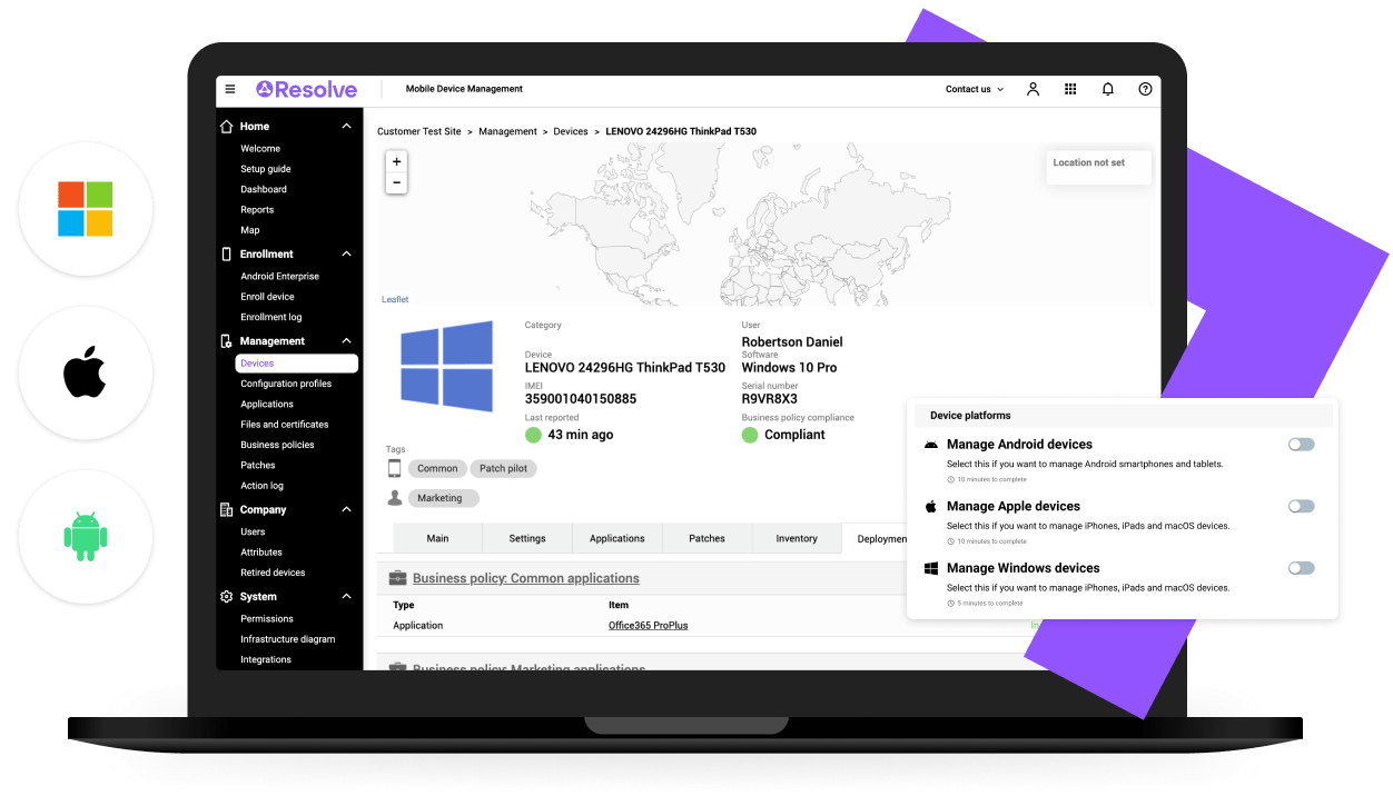 Desktop view of the LogMeIn Resolve device management interface showcasing a user-friendly layout.
