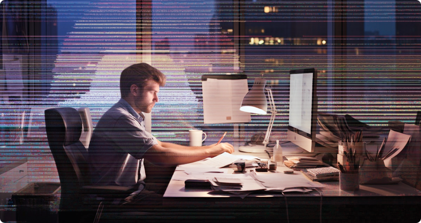 Man working late at desk