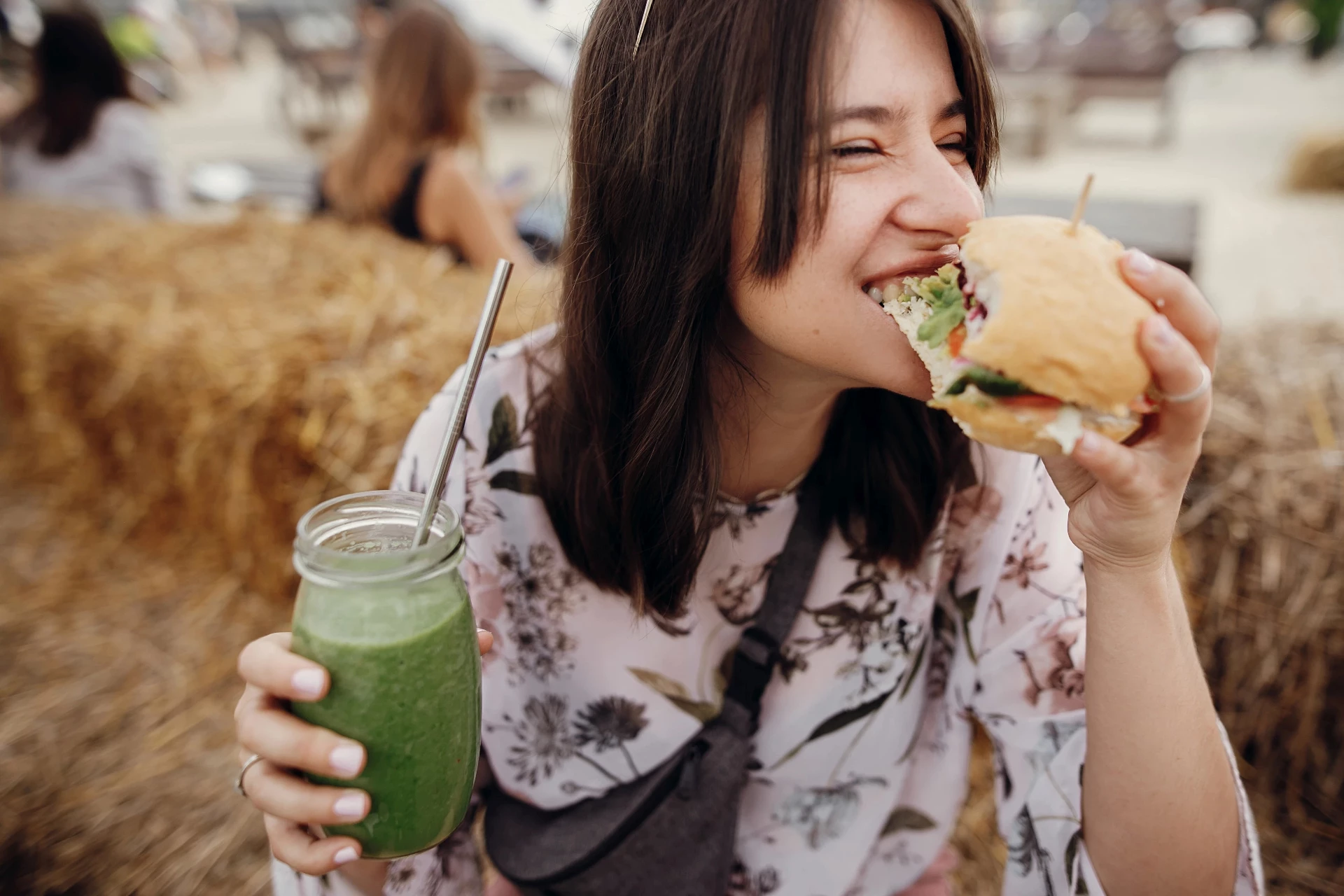 Girl eating a burger