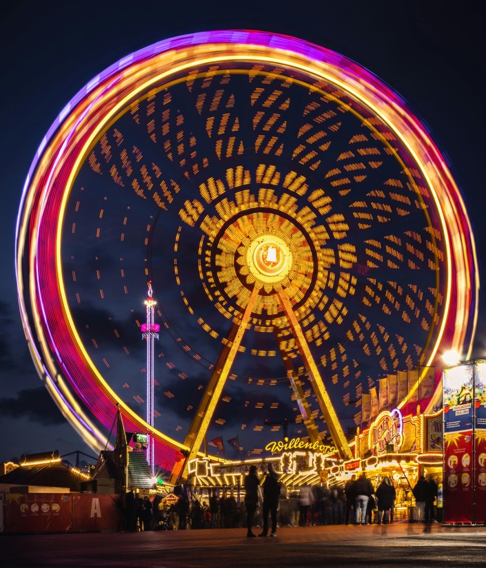 a ferris wheel at night