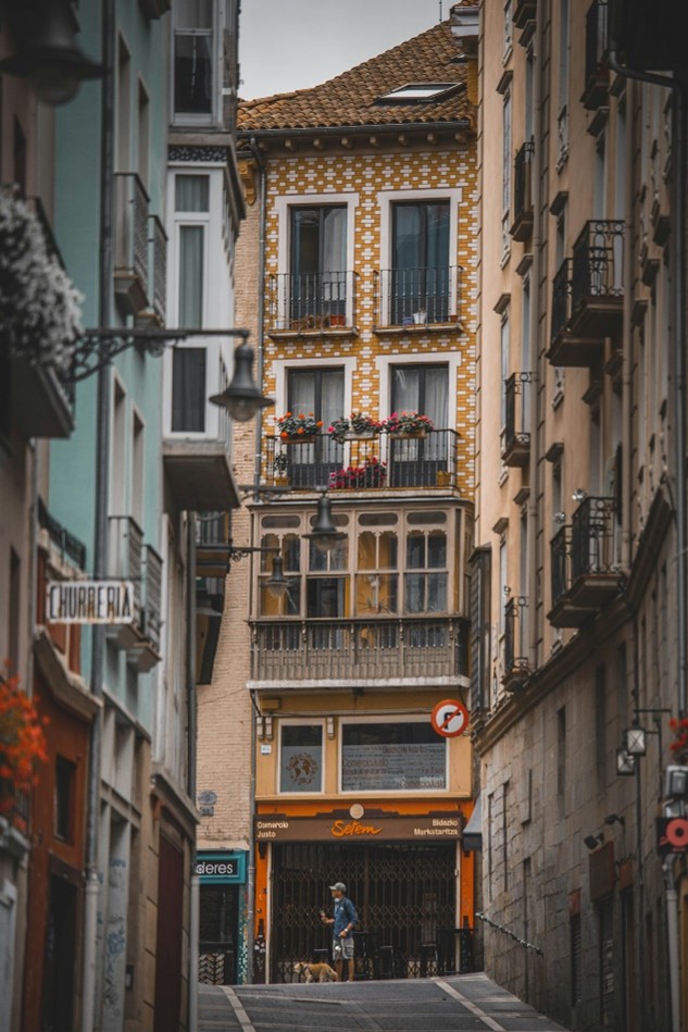 Pamplona street with buildings in the background
