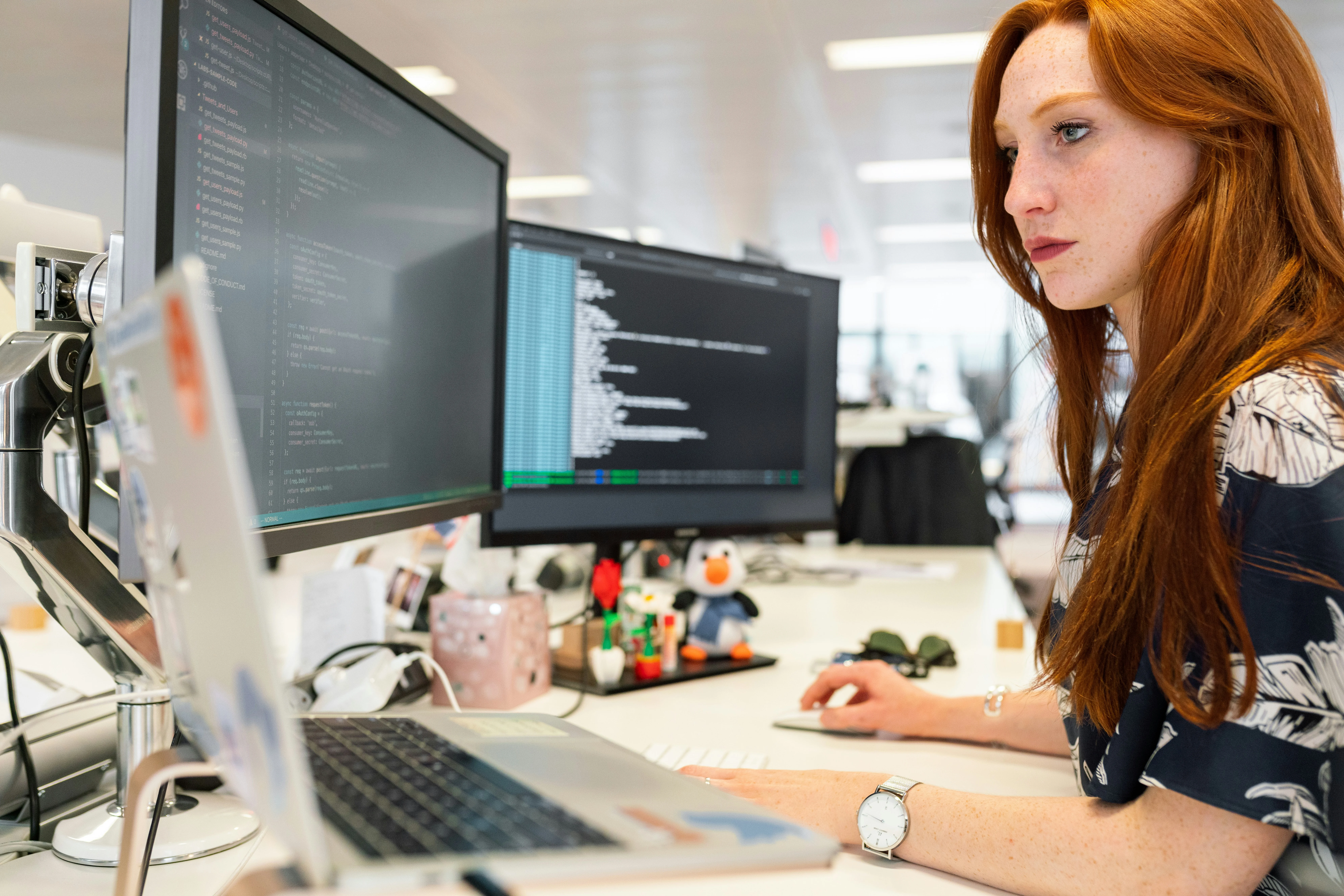 girl engineer working with artificial intelligence