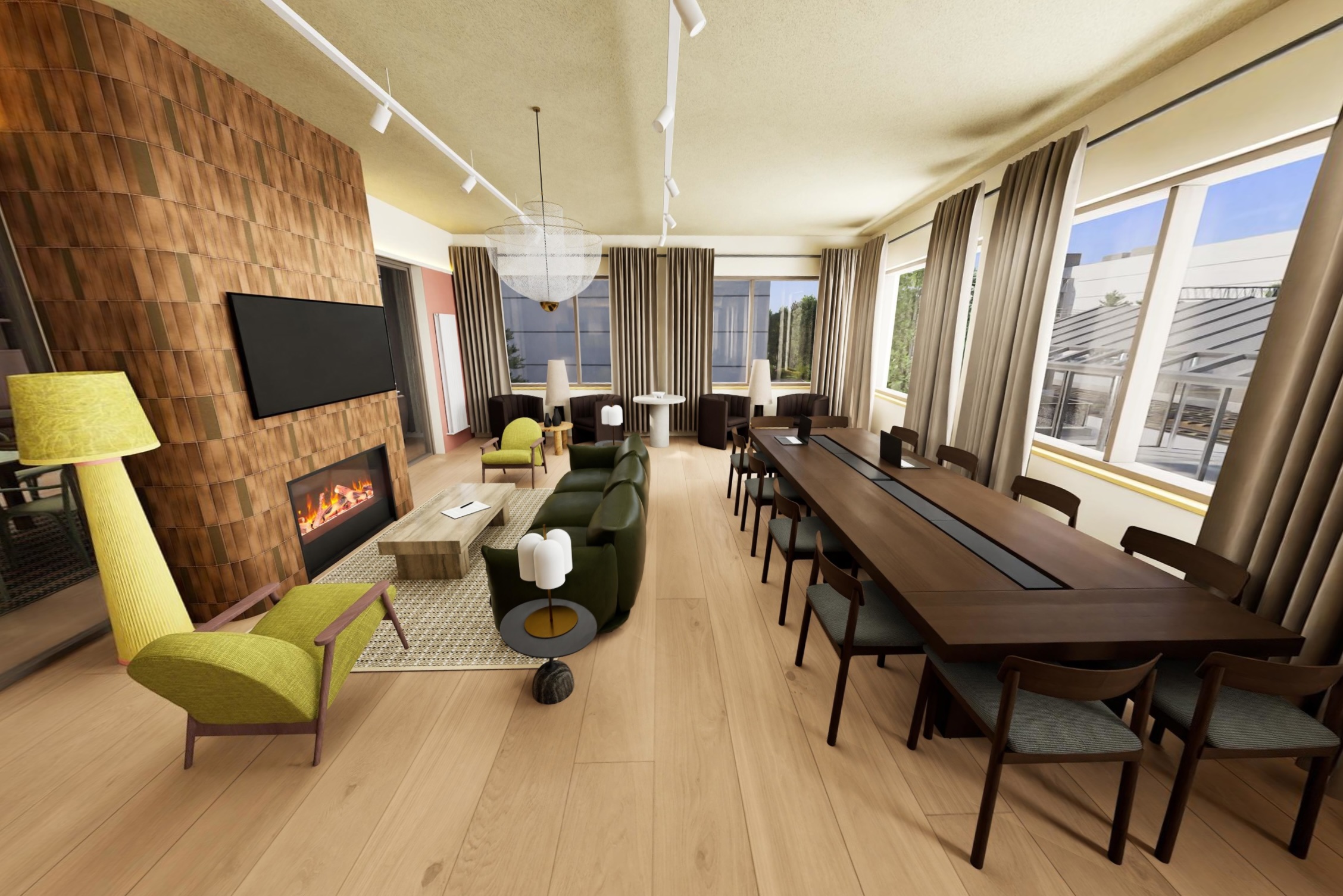 a room with a table and chairs