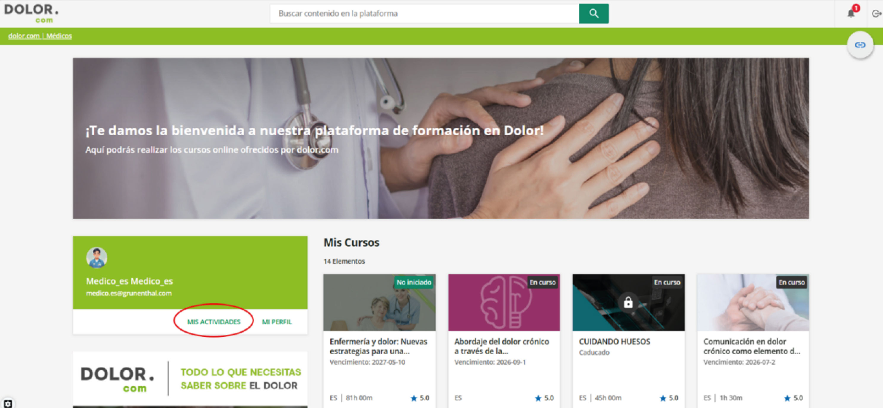 Registro en cursos.dolor