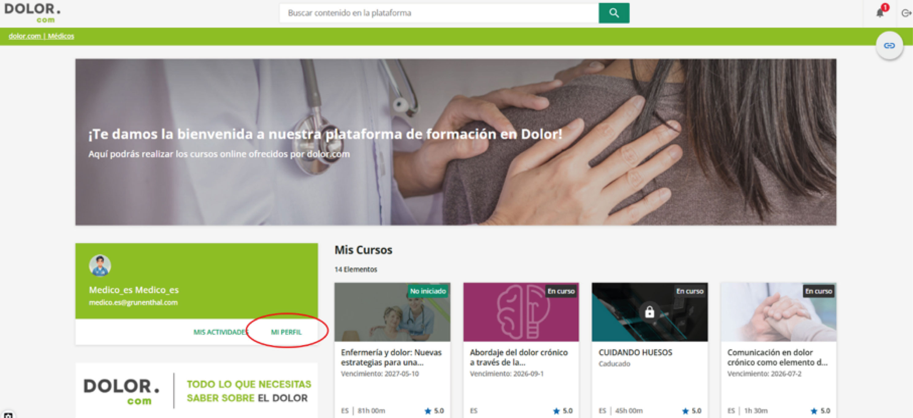 Registro en cursos.dolor