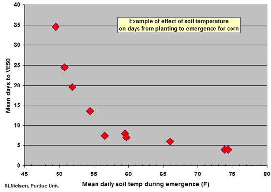 Effect of soil temperatures on days from planting to emergence of corn