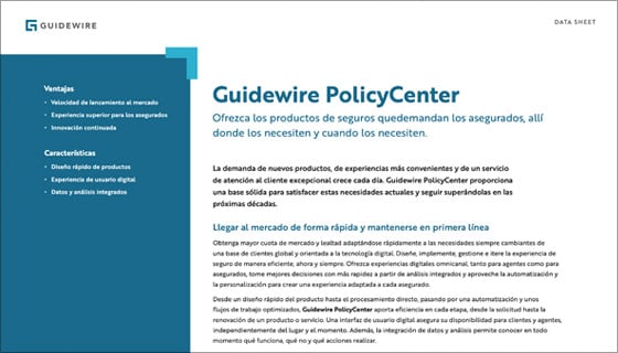 cover - Guidewire PolicyCenter Data Sheet - Español