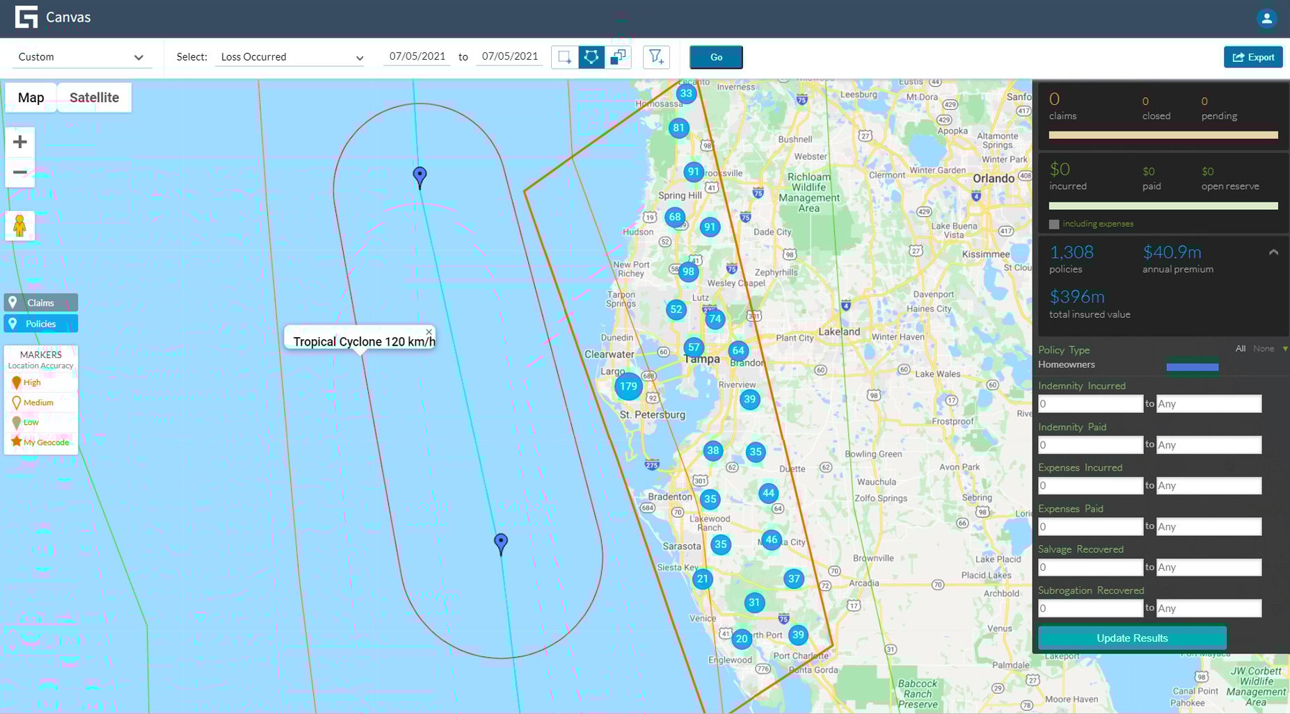 Canvas portal - tropical cyclone view near Tampa, Florida