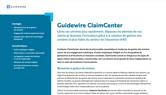 ClaimCenter data sheet cover - french