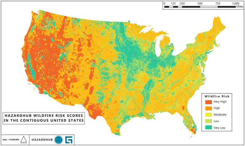 map - color-coded to show wildfire risks across the United States