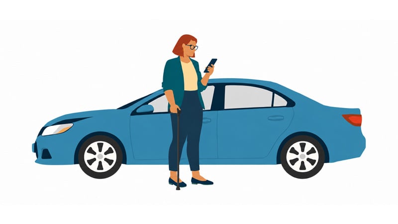 illustration - person standing by a car and using her phone