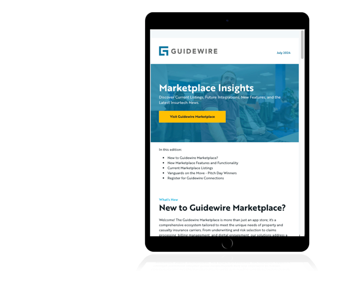 tablet screen - Guidewire Marketplace Insights newsletter