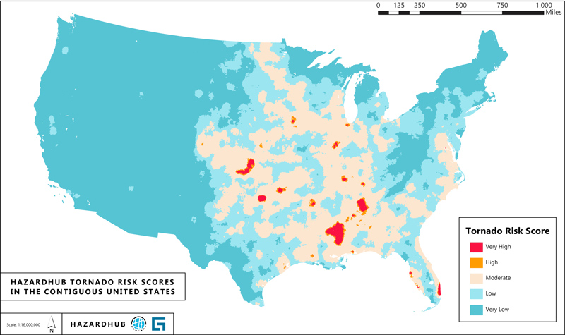 HazardHub tornado risks map of United States