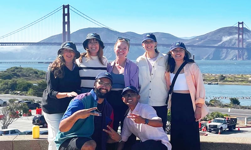 Guidewire team in group portrait with Golden Gate Bridge in the background