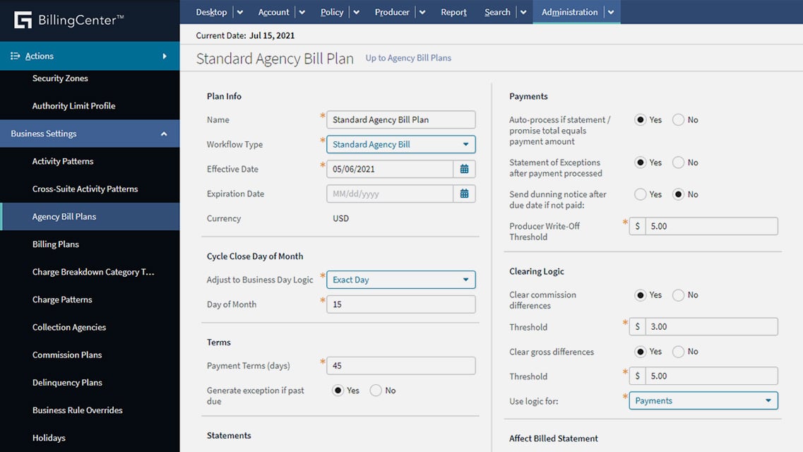 BillingCenter screen - automate for agility