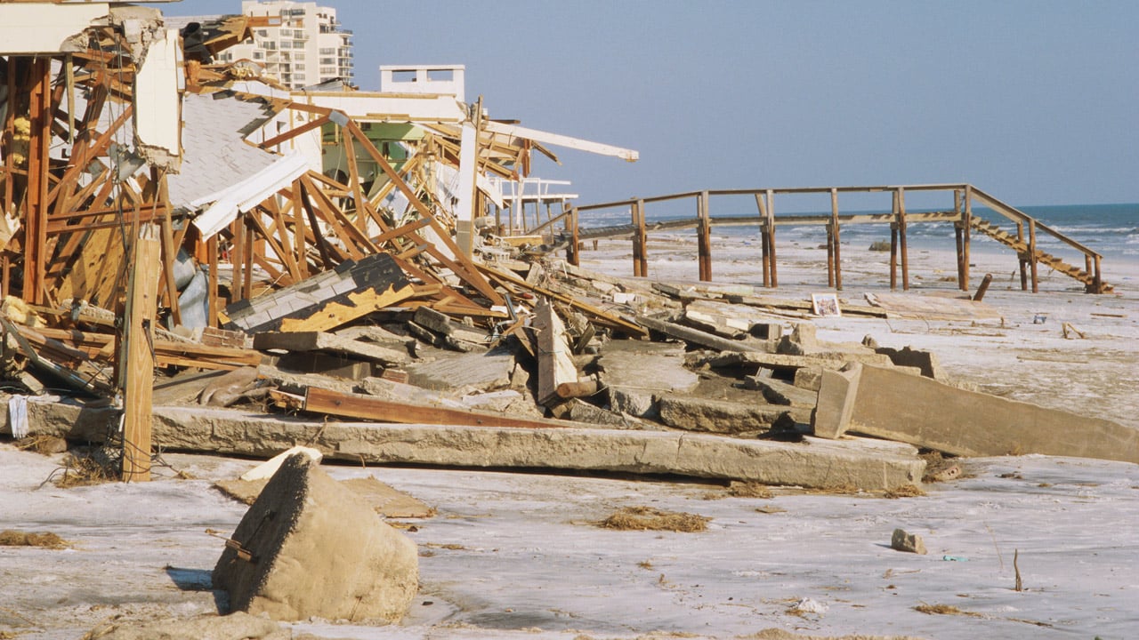 Coastal storm damage from a hurricane
