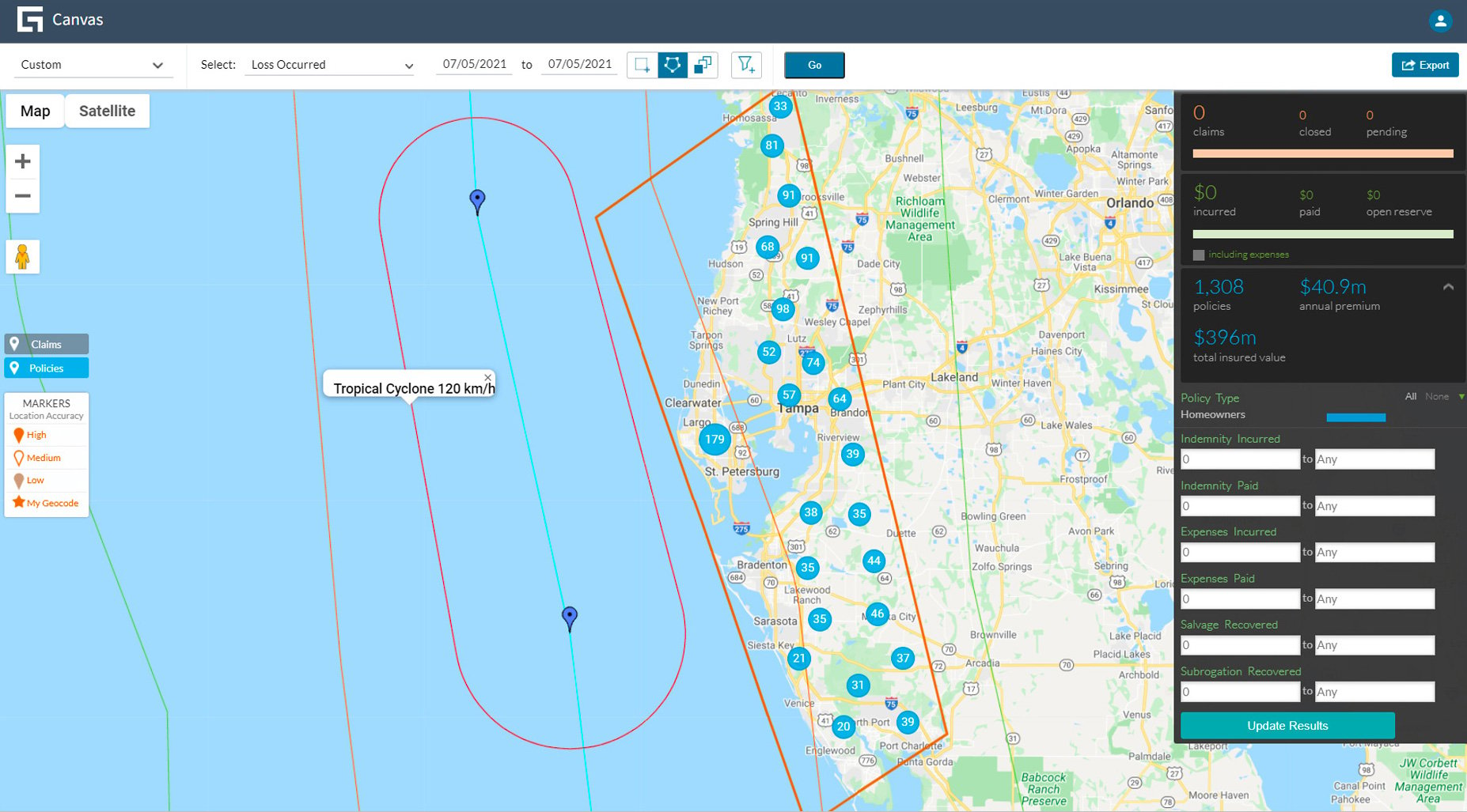 Canvas portal - tropical cyclone view near Tampa, Florida