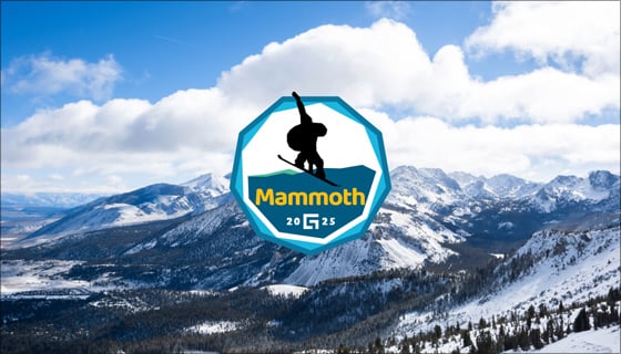 Badge for Mammoth release over image of snow-covered mountains
