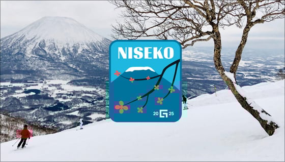 Guidewire Niseko release badge over image of skier and snow-capped mountain