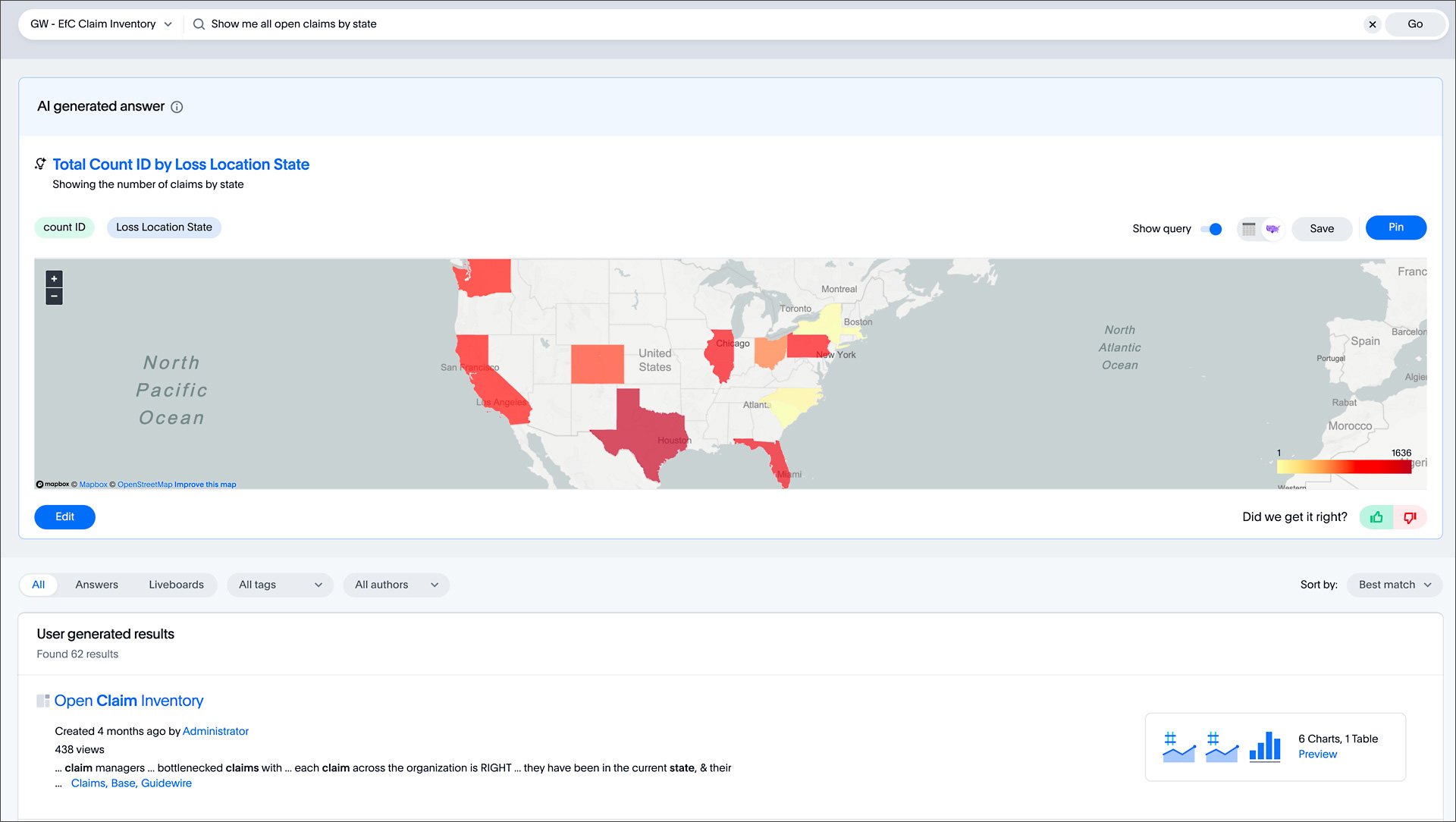 AI generated answer for all open claims by state