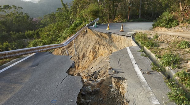 landslide damage to a mountain road