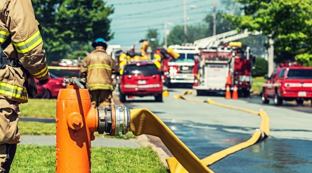 active fire crew at a fire hydrant