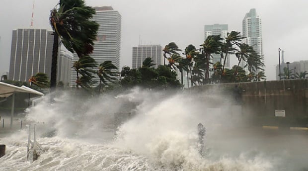 water surge from high winds at a large city